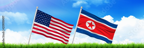 アメリカ　北朝鮮　 国旗　背景
