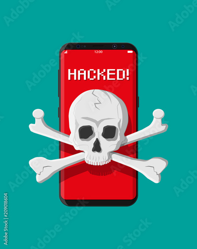 Death skull and crossbones on smatphone screen