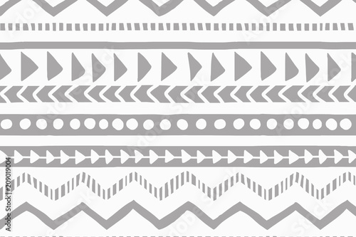White and gray geometric background. Ethnic hand drawn pattern