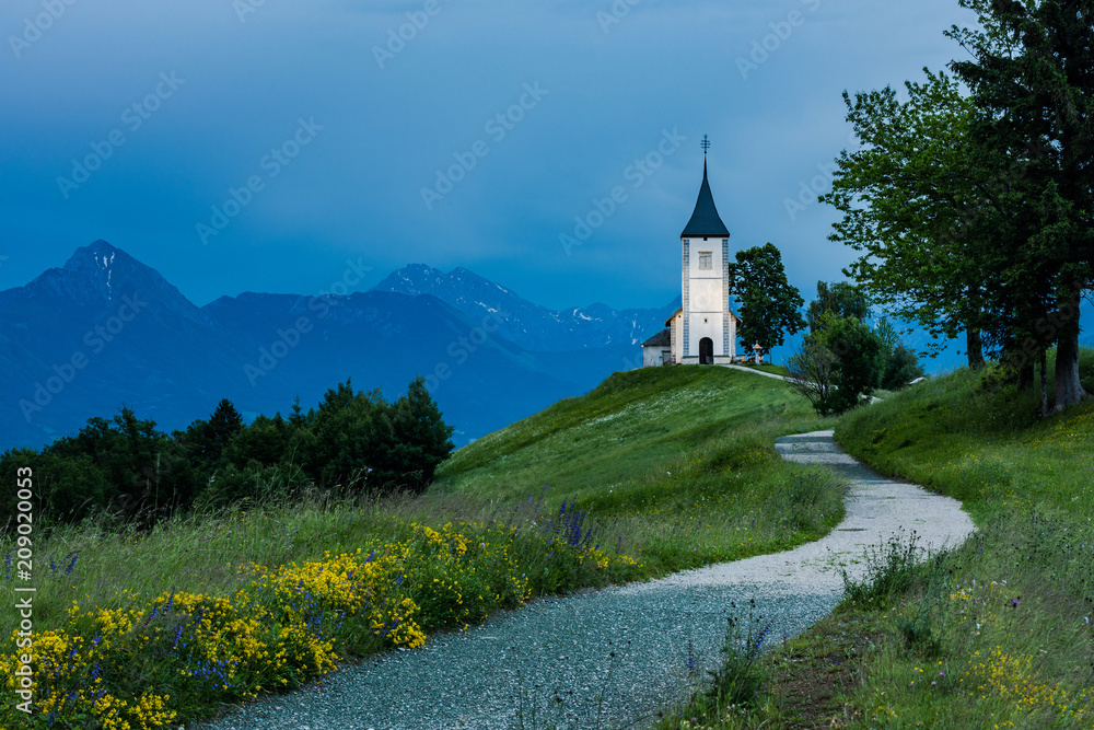 Evening at Church of St. Primus and Felician, Jamnik, Slovenia