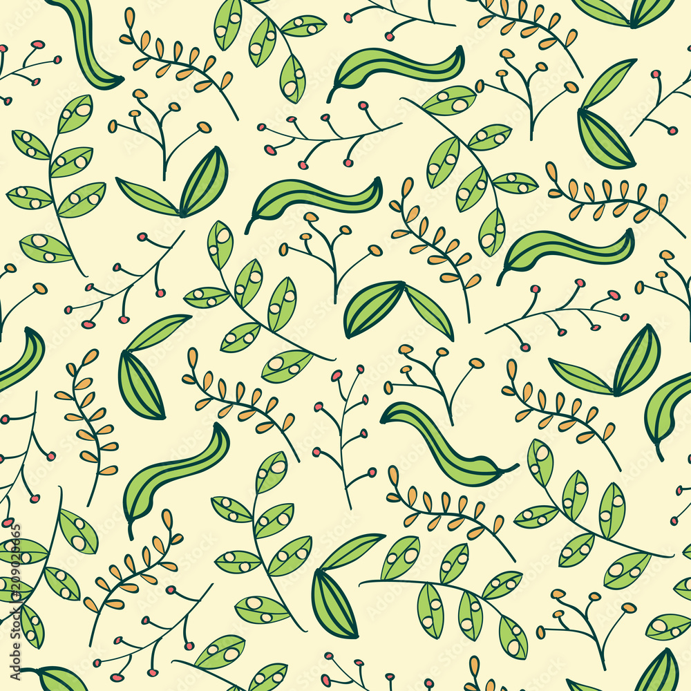 Fototapeta premium Doodle seamless pattern with leafs