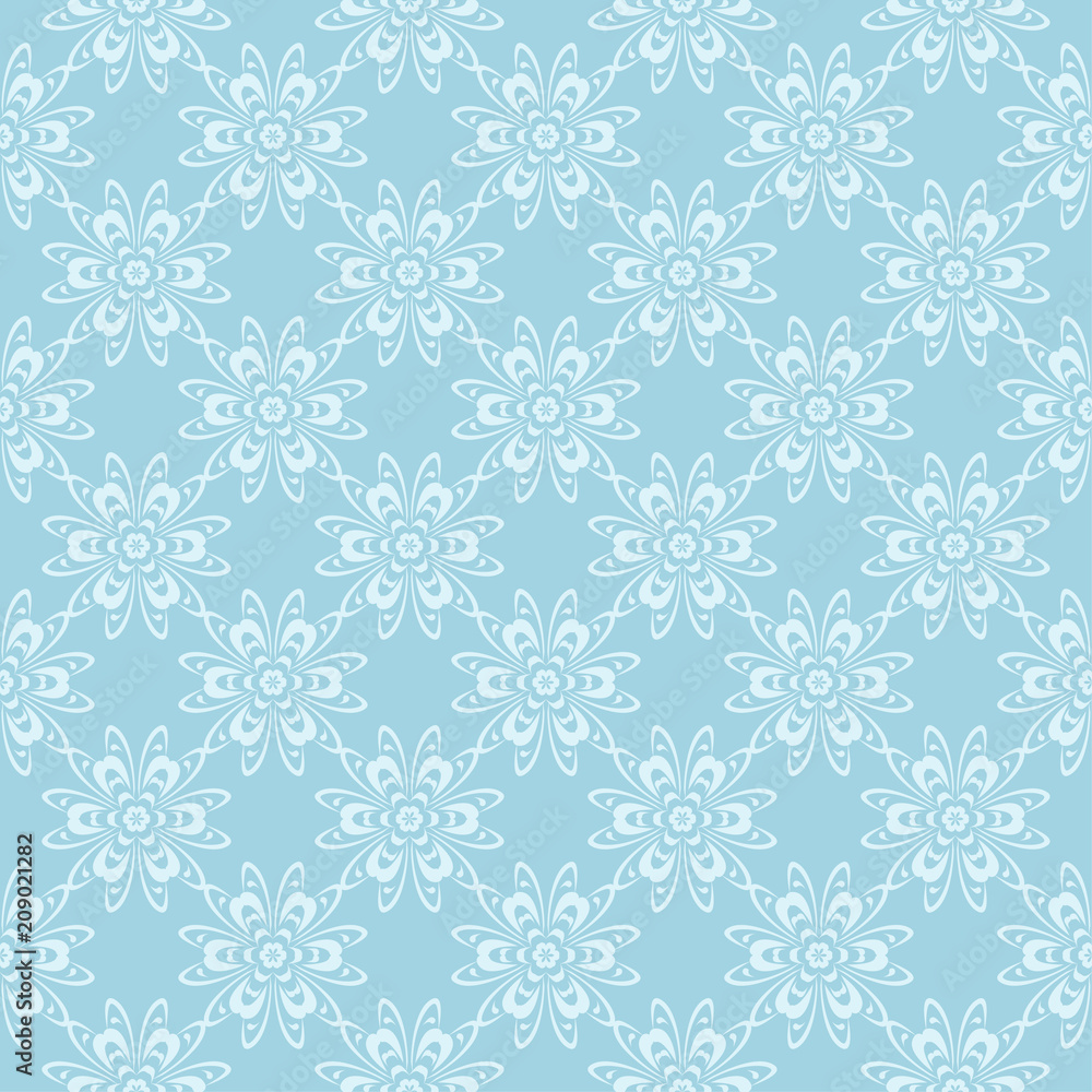White and blue floral ornament. Seamless pattern White and blue floral ornament. Seamless pattern