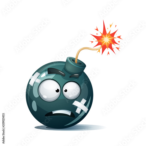 Cartoon bomb, fuse, wick, spark, tooth icon Ill smiley Vector eps 10