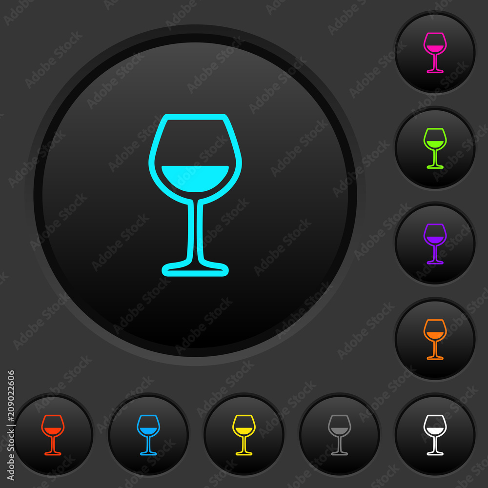 Glass of wine dark push buttons with color icons Glass of wine dark push buttons with color icons