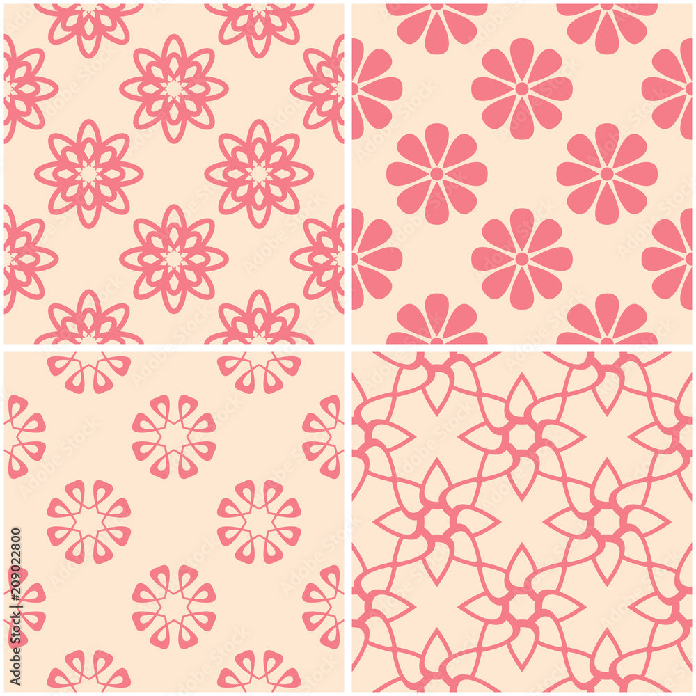 Floral patterns. Set of beige and red seamless backgrounds Floral patterns. Set of beige and red seamless backgrounds