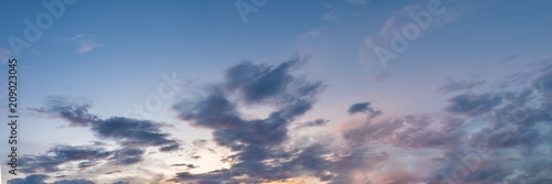 Vibrant color panoramic sky with cloud on morning. Beautiful cirrus cloud. Panorama high resolution photograph.