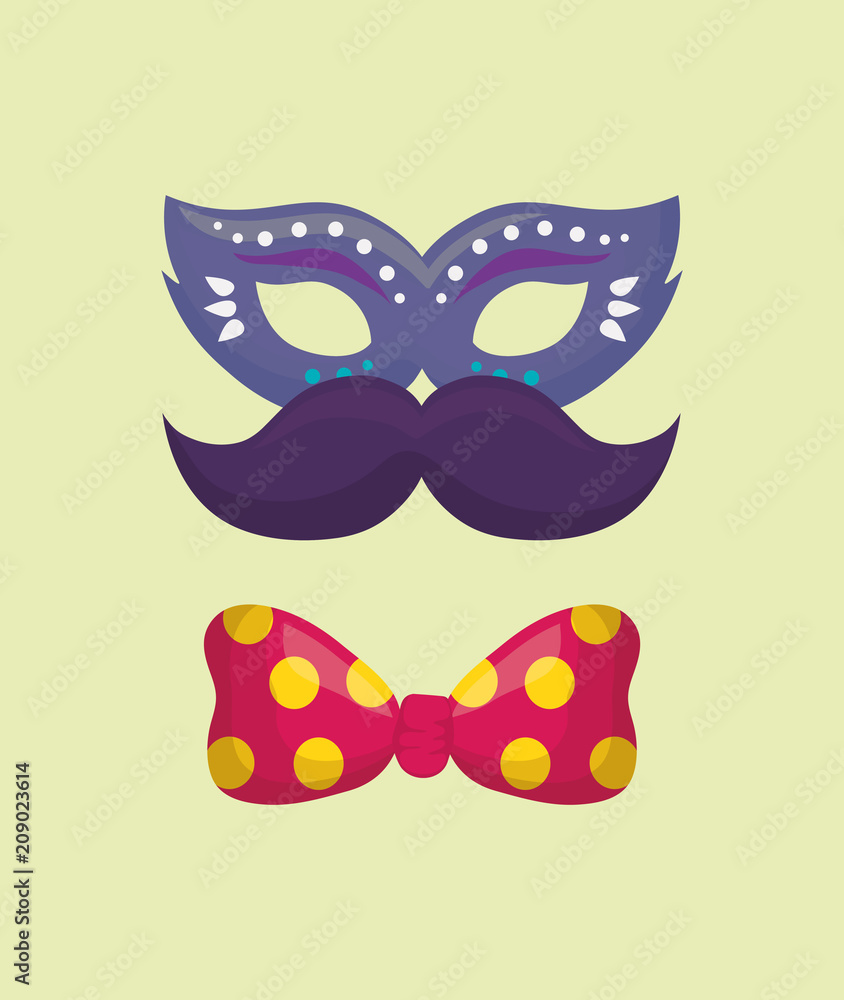 Carnival design with carnival mask and mustache icon over green background, colorful design. vector illustration Carnival design with carnival mask and mustache icon over green background, colorful design. vector illustration