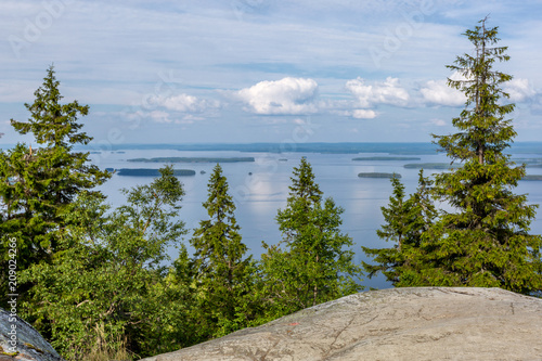 View of the big beautiful lake from hill top, Koli National Park, Finland