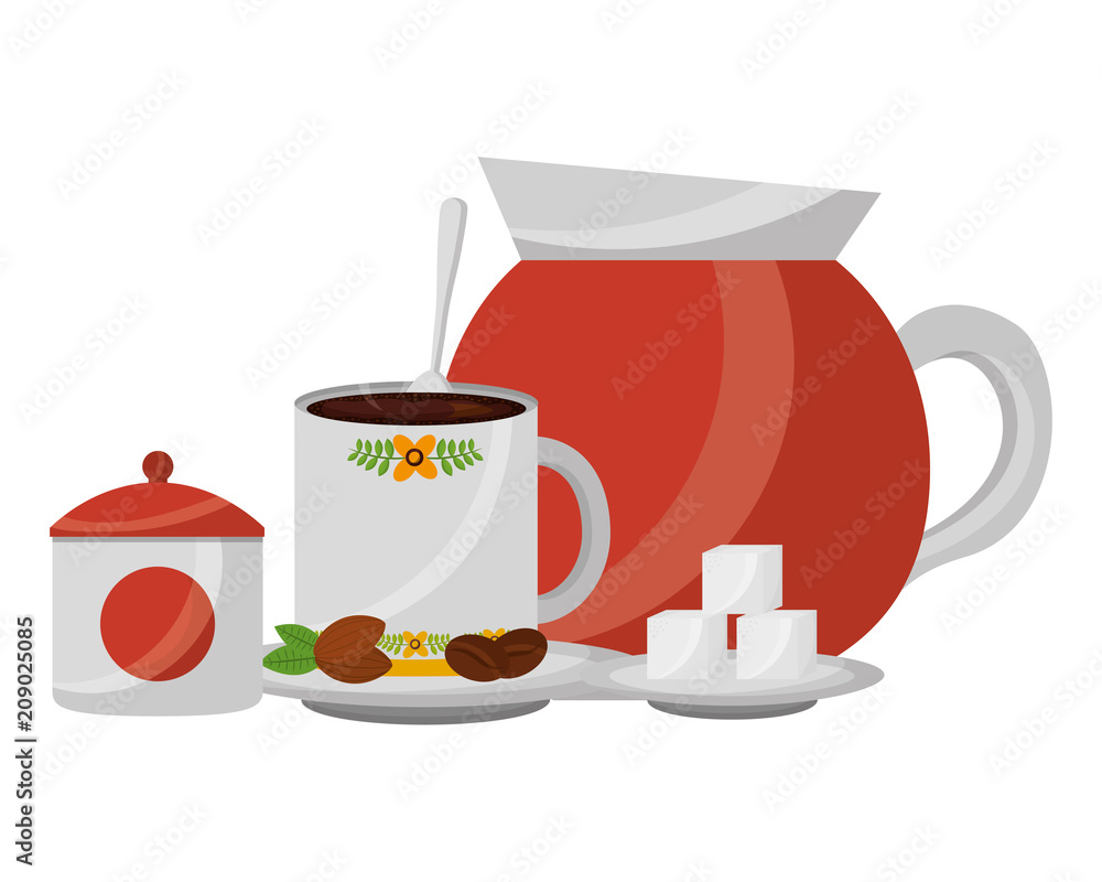 Obraz premium set coffee teapot with cup isolated icon vector illustration design