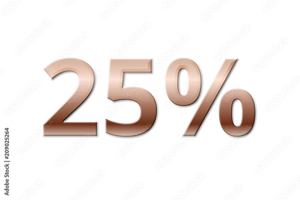 25 % - twenty-five copper-coloured percent on white background 25 % - twenty-five copper-coloured percent on white background