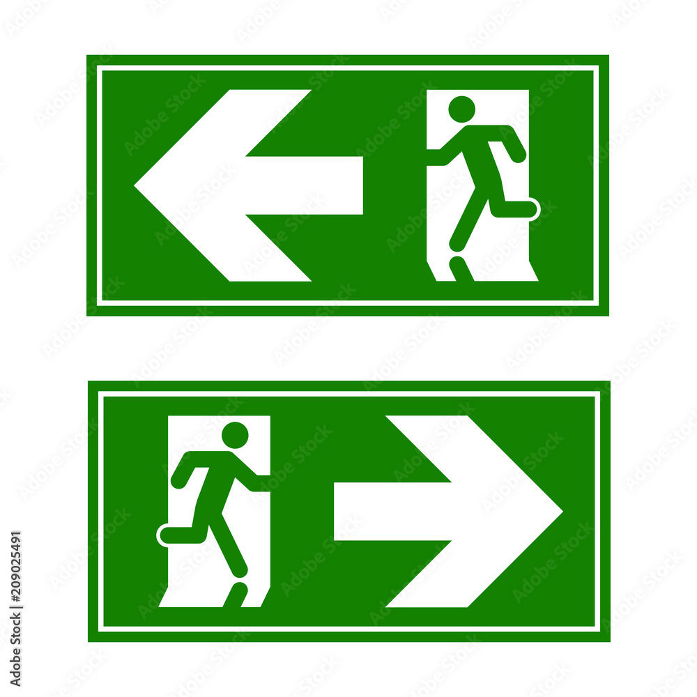 Emergency exit sign. Man running out fire exit Emergency exit sign. Man running out fire exit