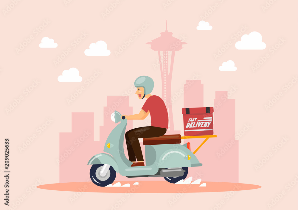 Delivery Boy Ride Scooter in Big City