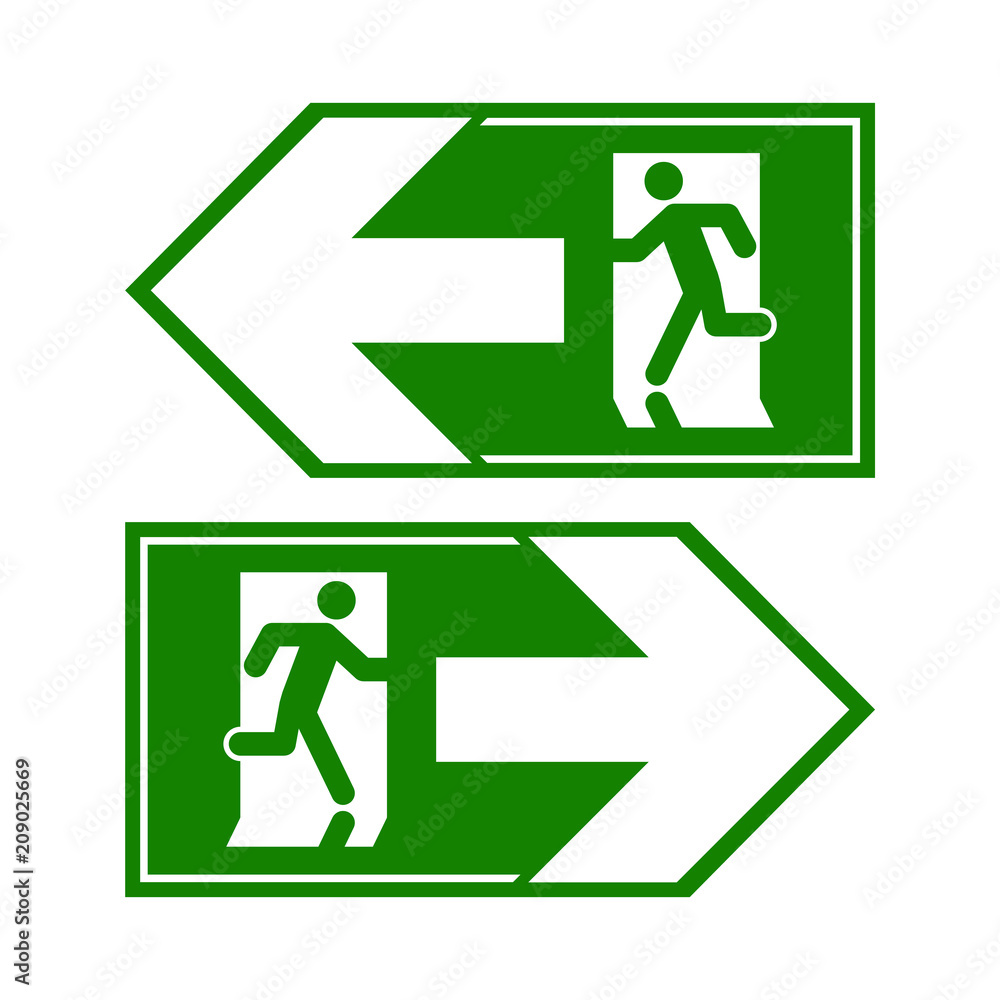 Emergency exit sign. Man running out fire exit Emergency exit sign. Man running out fire exit