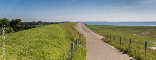 Panorama of a dike road on the Wadden island of Texel, The Netherlands