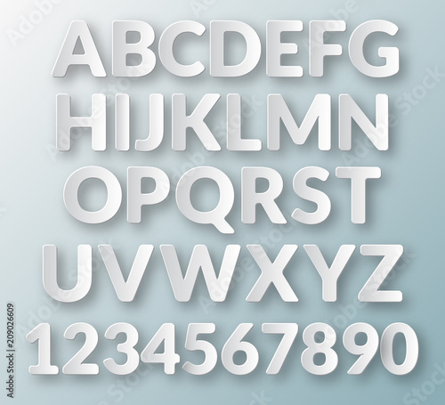 Floating paper letters and numbers of the alphabet