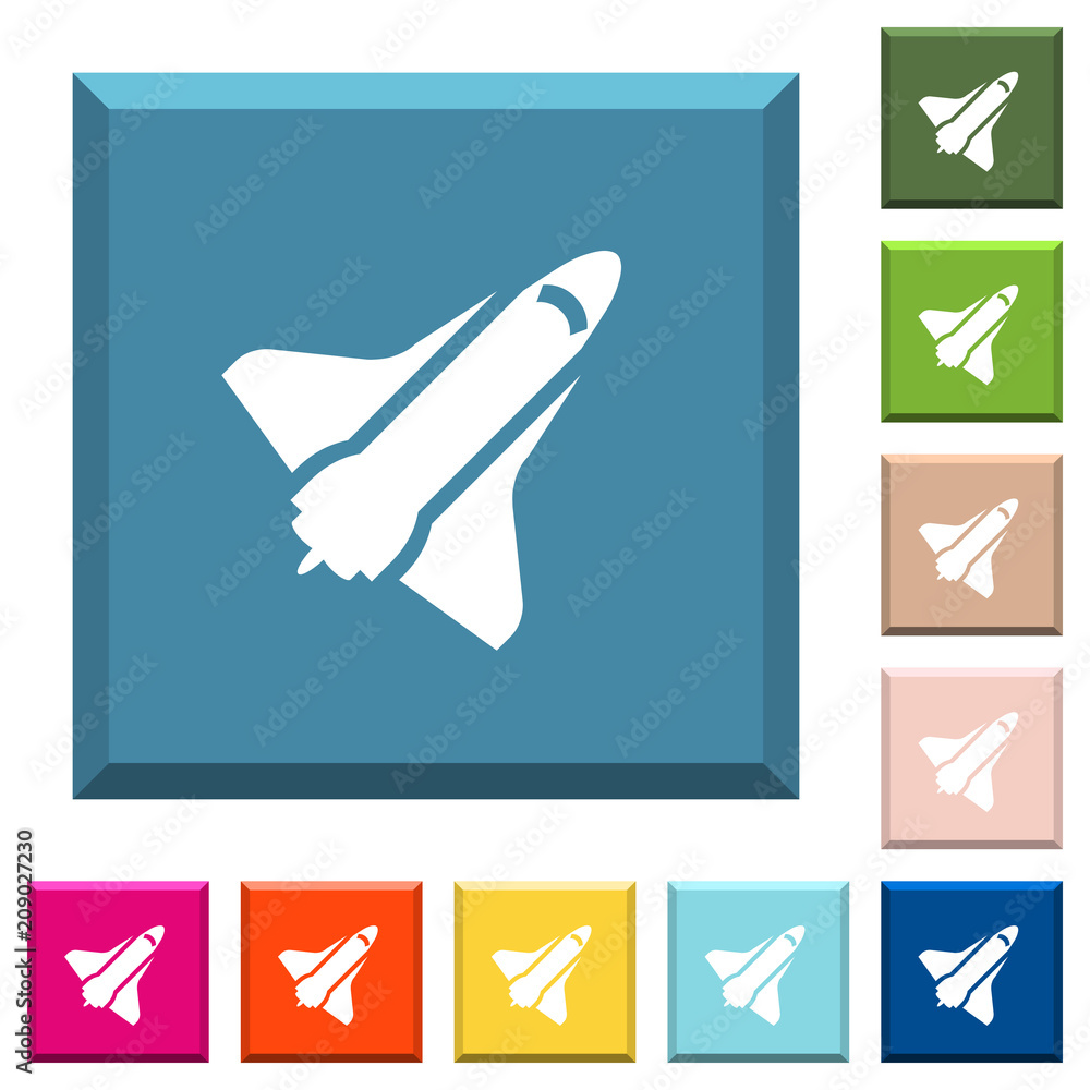 Space shuttle white icons on edged square buttons Space shuttle white icons on edged square buttons
