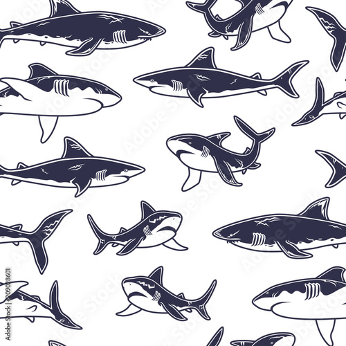 Abstract seamless vector pattern for girls  boys  clothes. Creative background with sharks. Funny wallpaper for textile and fabric. Fashion style. Colorful bright