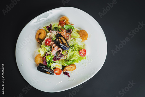 Tasty salad dish from seafood