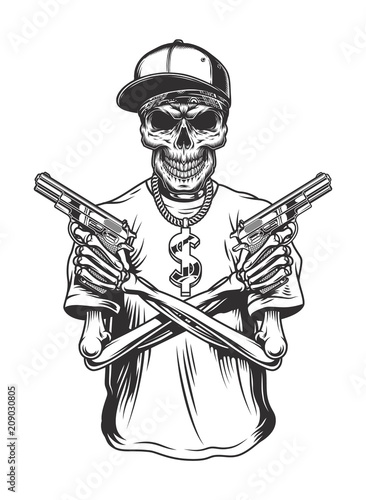 Skeleton gangster with guns