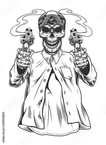 Skeleton gangster with revolvers