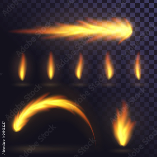 A set of fire, flames of different shapes