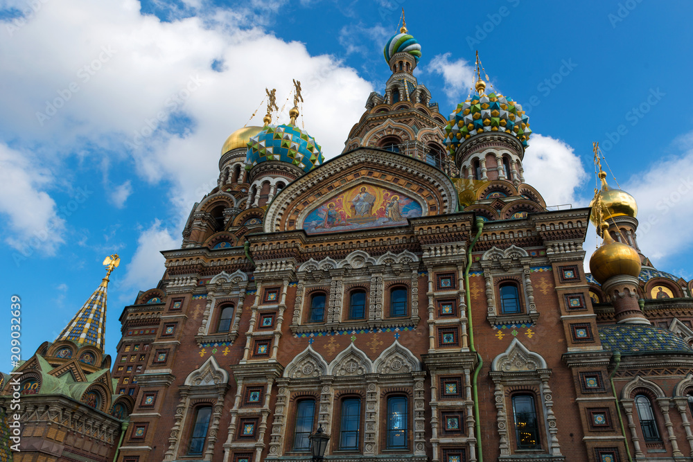 St Petersburg, Russia - Cathedral of Our Savior on Spilled Blood - closeup of domes and architecture details