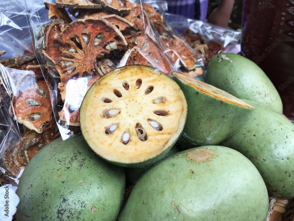 Fruits Of Aegle Marmelos Or Bael Or Indian Bael Or Bengal Quince Or Golden Apple Or Japanese Bitter Orange Or Stone Apple Or Wood Apple Stock Photo Adobe Stock