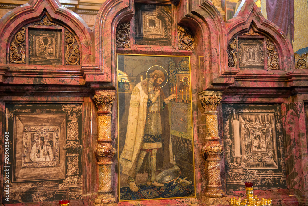 RUSSIA, SAINT PETERSBURG - AUGUST 18, 2017: Interior of Church of the Savior on Spilled Blood in Saint Petersburg, Russia