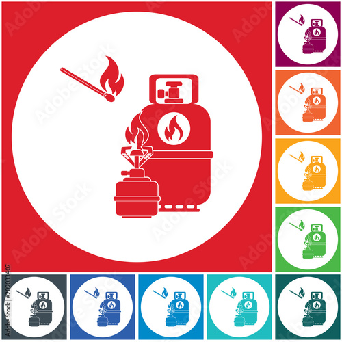 Camping stove with gas bottle icon vector