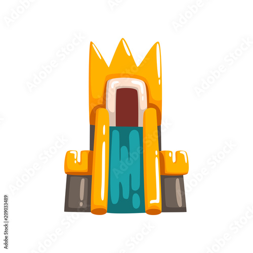 Colorful inflatable castle with slide, summer amusement park bouncy equipment vector Illustrations on a white background