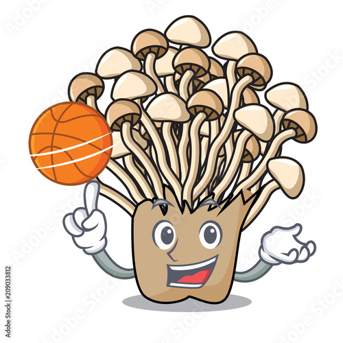 With basketball enoki mushroom character cartoon photo