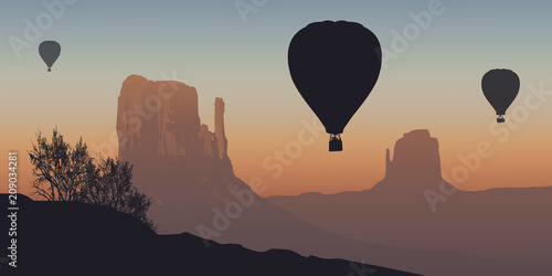 Montgolfière - montagne - monument valley - états Unis - évasion - liberté - calme - coucher de soleil - tranquille