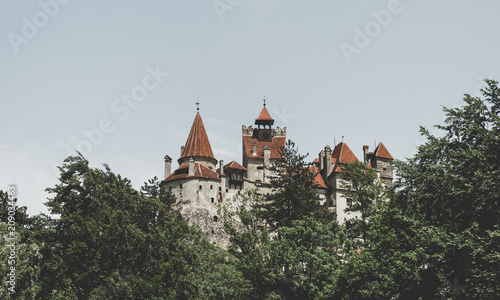 Scenic towers of the castle Bran. The legendary residence of Drakula in the Carpathian Mountains, Romania
