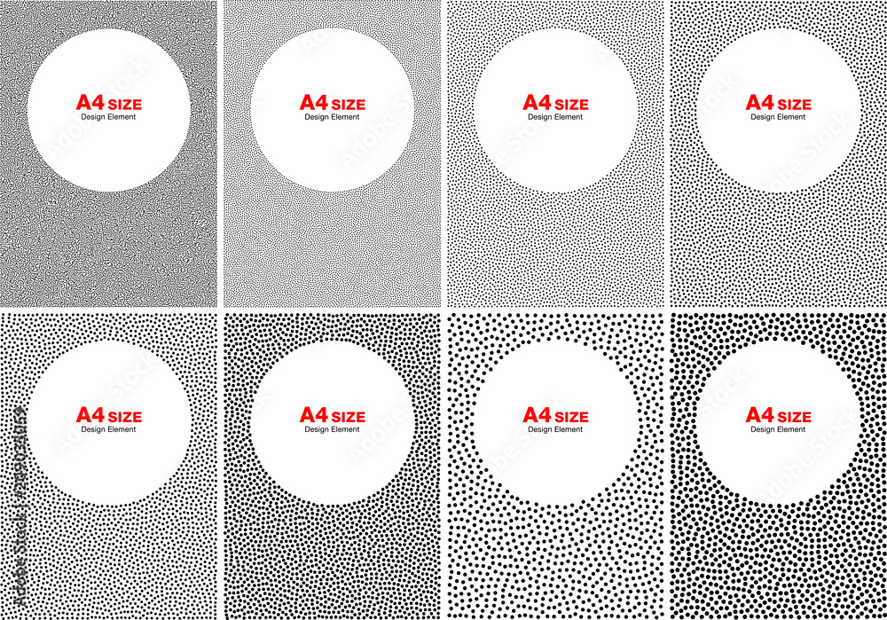 Set of Halftone White Dots on Gray Backgrounds, A4 size. Vector