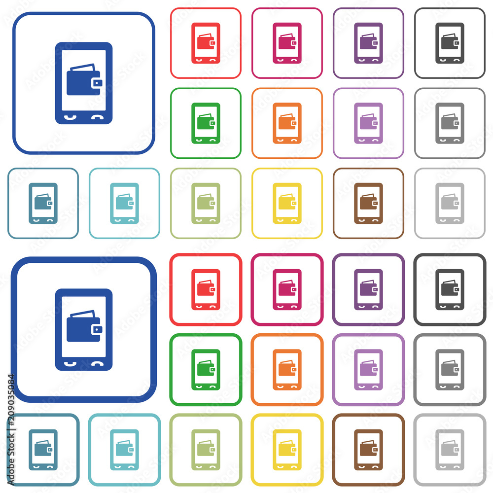 Mobile wallet outlined flat color icons