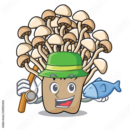 Fishing enoki mushroom mascot cartoon
