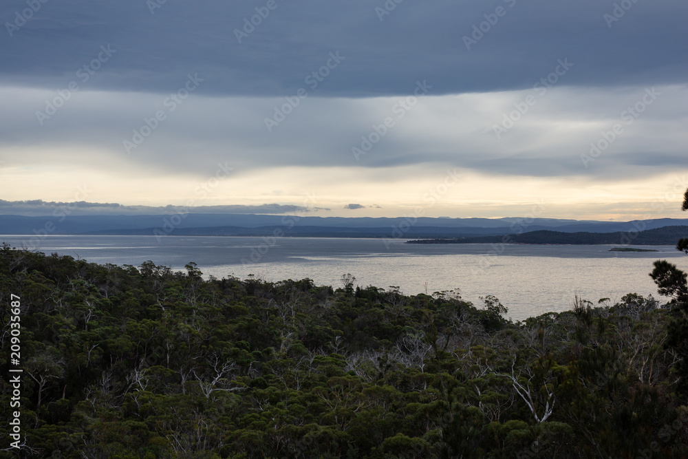 Cold, stormy day near Coles Bay, Tasmania, Australia