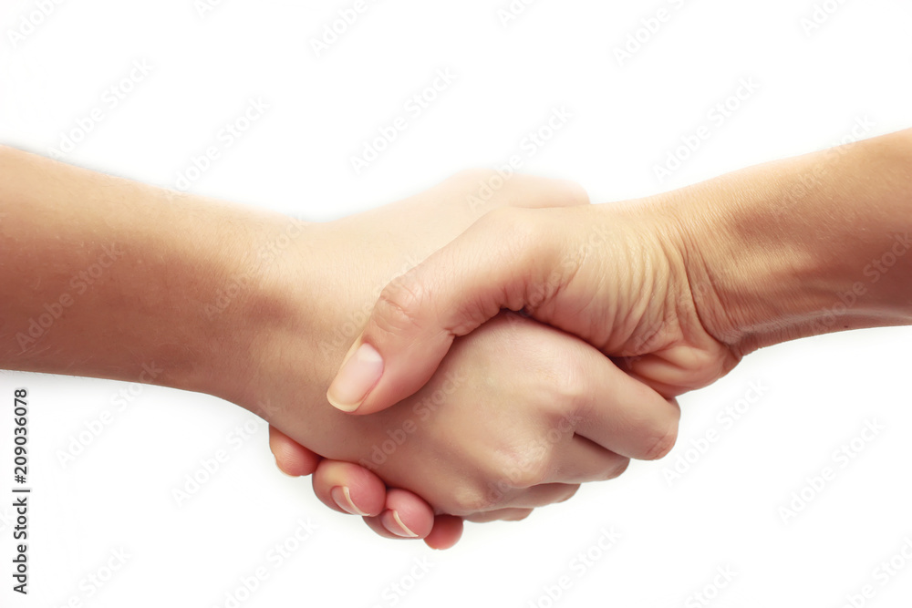 Shaking hands of two people, isolated on white Shaking hands of two people, isolated on white
