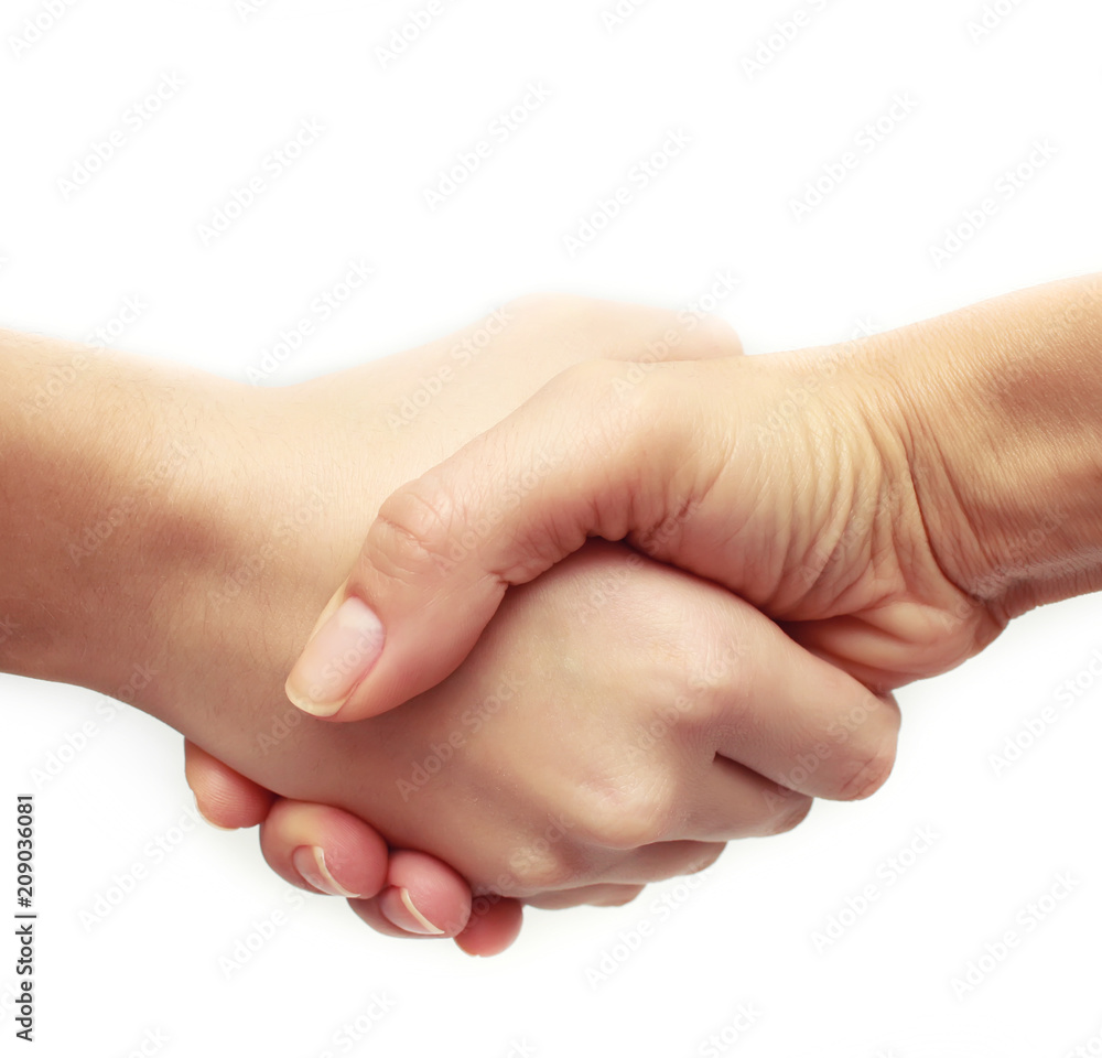 Shaking hands of two people, isolated on white Shaking hands of two people, isolated on white