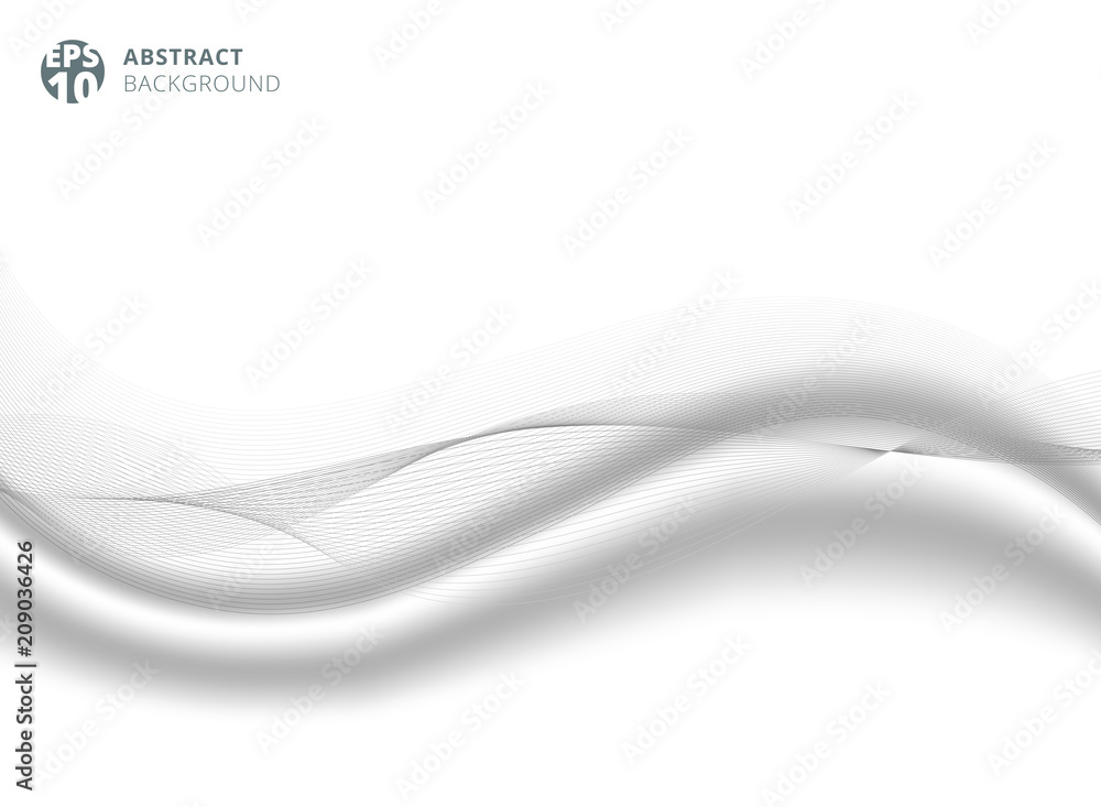 Abstract gray color line wave element with white silk satin background ...