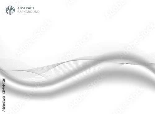 Abstract gray color line wave element with white silk satin background for design. © phochi