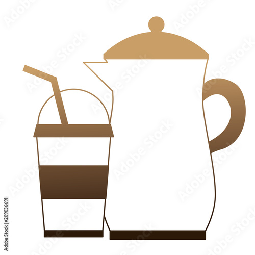 teapot ceramic paper cup with straw design vector illustration gradient design