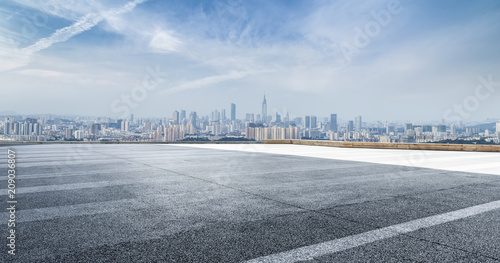 Photography Panoramic skyline and modern business office buildings with empty road,empty con