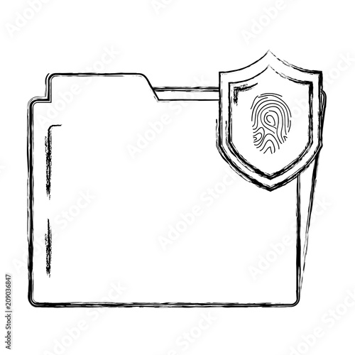 grunge folder file with tactile fingerprint inside shield