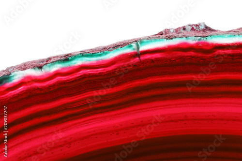 Abstract background - bloody red agate slice mineral isolated on white background