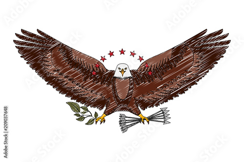 american eagle spread wings with stars arrows and branch vector illustration drawing