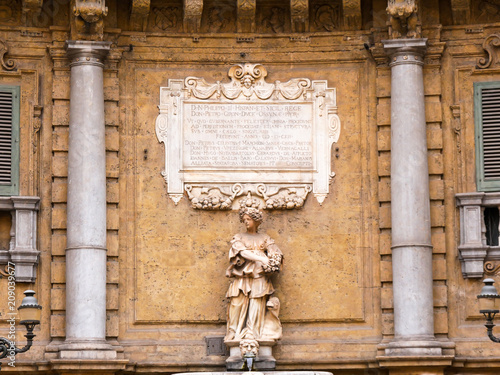 Palermo, Italy April, 2018: Statues representing the spring at the Quattro Canti, Palermo Baroque facade at the sout corner in the historic center of Palermo photo