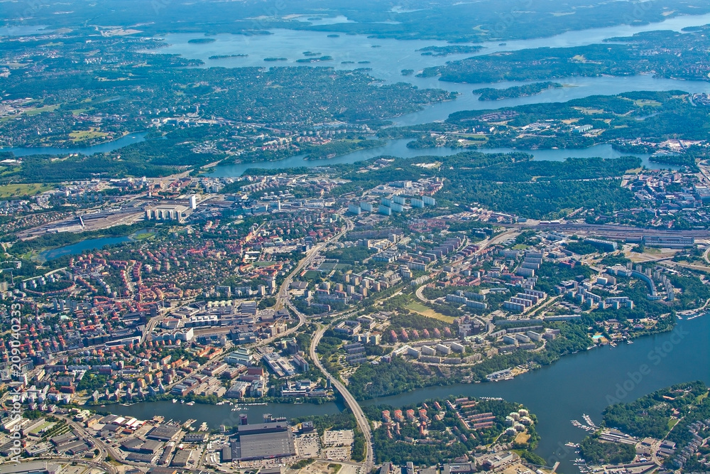 Aerial shot over Solna and Friend's Arena