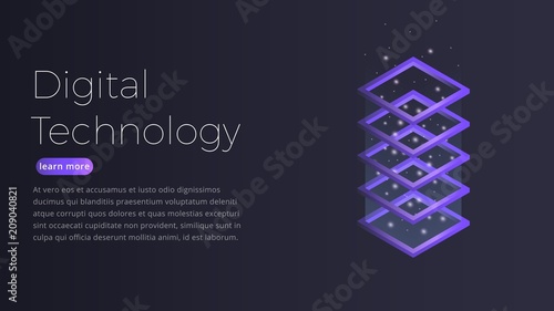 Digital technology isometric concept. Illustration of futuristic datacenter, big data processing, server hosting equipment