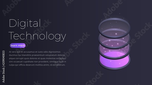Digital technology isometric concept. Illustration of futuristic datacenter, big data processing, server hosting equipment